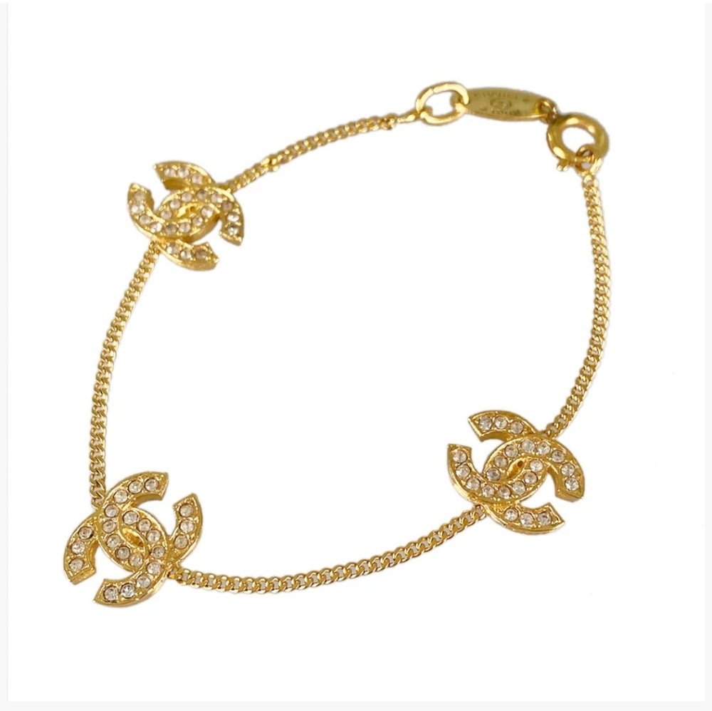 Rare! Like NEW! Authentic CHANEL 1982 CC Chain GOLD PLATED Bracelet DAINTY CUTE